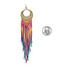 Stunning And Colorful Extra Long Gold Tone Filagree Hoop With Fringe Seed Bead Shoulder Duster Statement Earrings, 6.5"