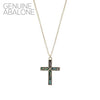 Stunning Abalone Shell Religious Cross Pendant Necklace, 18"+3" Extender (Gold Tone)