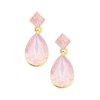 Opalescent Glass Crystal Square Teardrop Dangle Earrings (Pink)