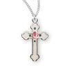 Rosemarie's Religious Gifts Women's Sterling Silver Small White Enameled Budded Cross With Flower Pendant Necklace, 18"