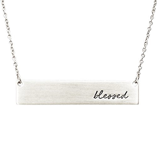 Inspirational Bar Pendant Necklace "Blessed" (Silver Color)