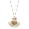 Fabric Flower Petal Long Pendant Necklace (Ivory)