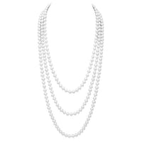 Glass Faux Pearl Knotted Simulated Long Pearl Necklace (8mm, 96", White)
