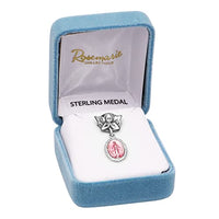 Rosemarie's Religious Gifts Sterling Silver Petite Angel Pin with Enameled Oval Miraculous Medal of Mary (Pink)