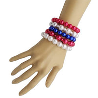 Stacking Set of 5 Statement Stretch Beaded Simulated Pearl Bracelet, 6.75" (Solid Strip Red White Blue USA)