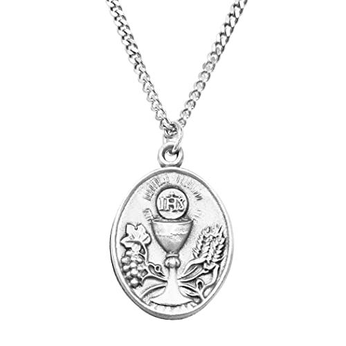 Rosemarie's Religious Gifts Oval First Communion Chalice Medal Pendant Necklace, 18"