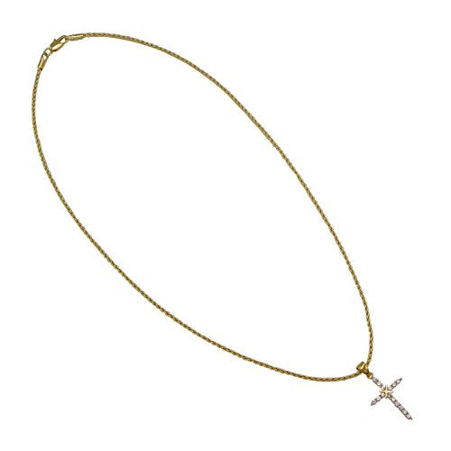 Stunning Religious Cubic Zirconia Crystal Cross Pendant 24K Dipped Gold Rope Chain Necklace, 18" with Anti-tarnish Protection