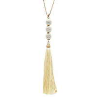 Women's Long Ivory Thread Ball and Tassel Statement Pendant Necklace, 30" with  3" Extender