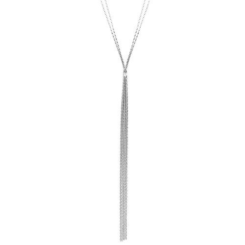 Long Metal Fringe Fashion Y Necklace (Silver Tone)
