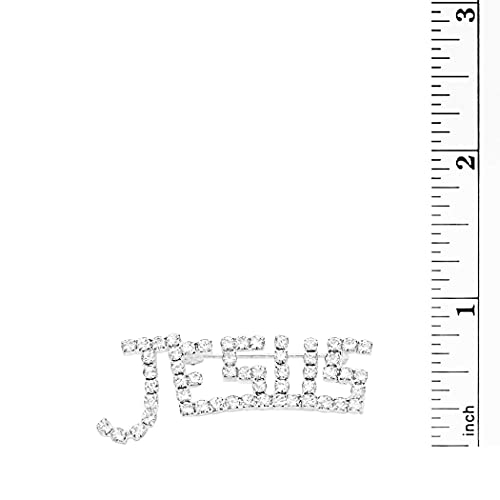 Unique Silver Tone Religious Crystal Jesus Brooch, 1.75"