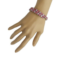 Stunning Double Pink Crystal Rhinestone Flexible Silver Tone Coil Wrap Around Cuff Bracelet, 7.5"