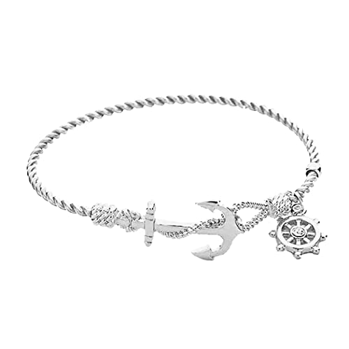 Rosemarie Collections Women's Stunning Nautical Anchor Thin Hook Twisted Metal Bangle Bracelet, 6.5" (Silver Tone)