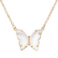 Whimsical Glass Crystal Butterfly Necklace, 15"+3" Extender (Clear)