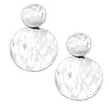 Statement Polished Metal Hammered Texture Solid Disc Clip On Earrings, 2.75" (Silver Tone)