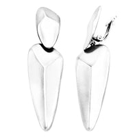 Unique Metal Geometric Arrow Dangle Clip On Style Earrings, 3.25" (Polished Silver Tone)