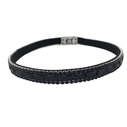 Versatile And Stunning Baguette Crystal Choker Necklace Or Double Wrap Magnetic Clasp Bracelet, 14.5" Black