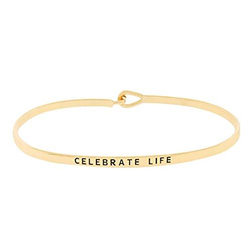 Thin Hook Bangle Bracelet "Celebrate Life" Congratulations (Gold)