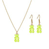 Sweet Fun Petite Resin Gummy Bear Pendant Necklace Dangle Earrings Gift Set, 16"+3" Extender (Lime Green Yellow)