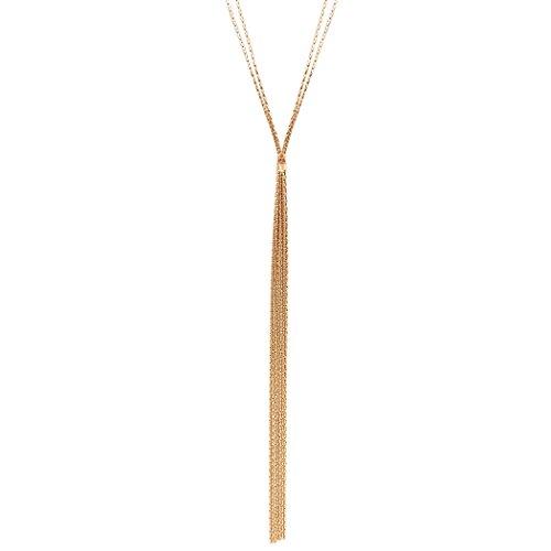 Long Metal Fringe Fashion Y Necklace (Gold Tone)