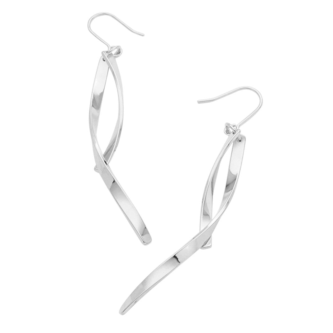 14k Gold Filled Curved Metal Bars Dangling Earrings (Silver Tone)