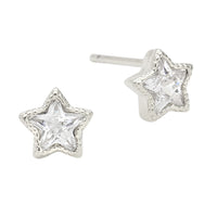 14k Gold Filled Petite Elegant Crystal Star Stud Earrings (Silver Tone)