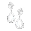 Glass Crystal Teardrop Statement Earrings (Silver Tone/Clear Crystal)