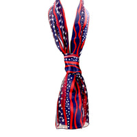 Rosemarie Collections Women's Red White And Blue 4th Of July Satin Stripe USA Fashion Scarf, 60" American Flag Stars Stripes (Stripes And Stars Blue Background)