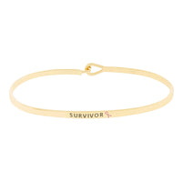 Pink Ribbon Breast Cancer Awareness Inspirational Thin Hook Bracelet, 7.25" (SURVIVOR Gold Tone)