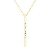 Pink Ribbon Vertical Bar Pendant Necklace Stay Strong (Gold Color)