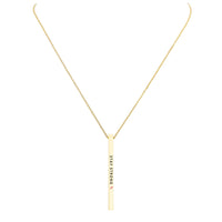 Pink Ribbon Vertical Bar Pendant Necklace Stay Strong (Gold Color)