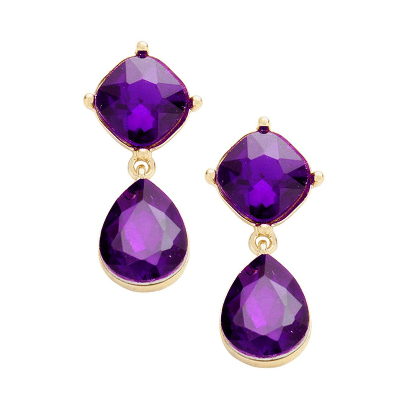 Glass Crystal Teardrop Dangle Earrings (Purple)