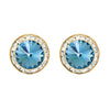 Hypoallergenic Post Back Halo Earrings Made with Swarovski Crystals, 15mm (Aqua Blue Gold Tone)