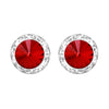 Timeless Classic Hypoallergenic Post Back Halo Earrings Made With Swarovski Crystals, 15mm-20mm (15mm, Light Siam Red Silver Tone)