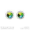 Hypoallergenic Post Back Halo Earrings Made with Swarovski Crystals, 15mm (Vitrail Rainbow Crystal Silver Tone)