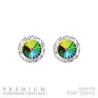 Hypoallergenic Post Back Halo Earrings Made with Swarovski Crystals, 15mm (Vitrail Rainbow Crystal Silver Tone)