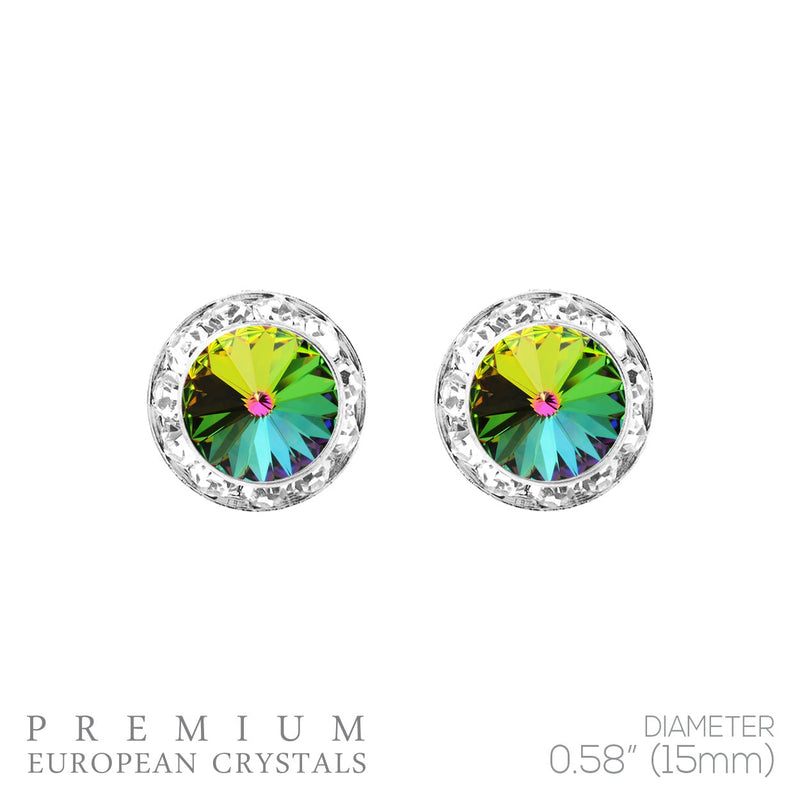 Hypoallergenic Post Back Halo Earrings Made with Swarovski Crystals, 15mm (Vitrail Rainbow Crystal Silver Tone)