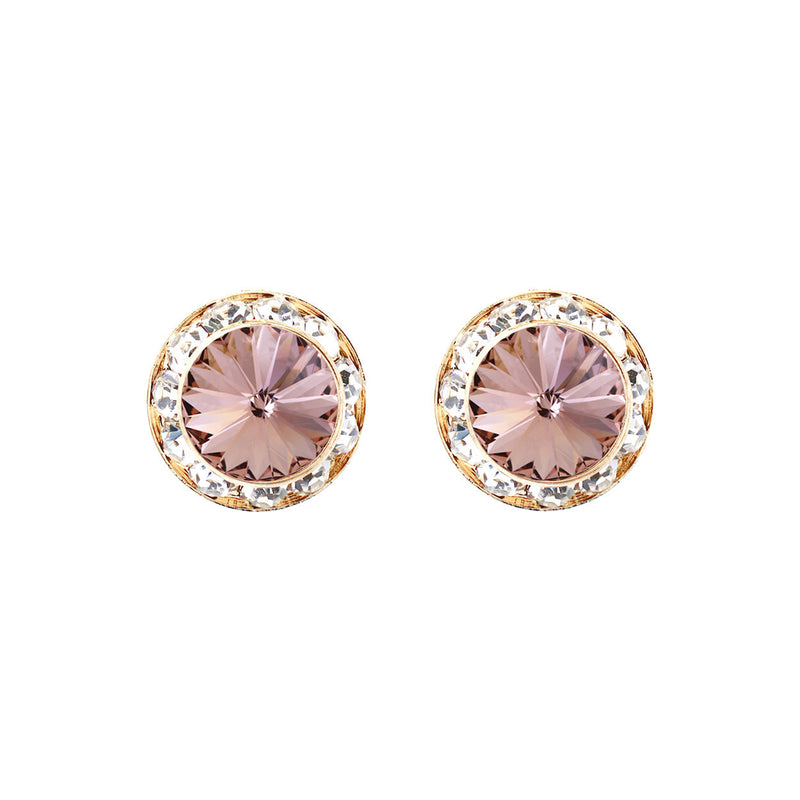 Timeless Classic Hypoallergenic Post Back Halo Earrings Made With Swarovski Crystals, 15mm-20mm (15mm, Vintage Rose Crystal Gold Tone)