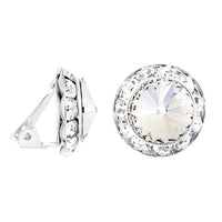 Timeless Classic Statement Clip On Earrings Made with Swarovski Crystals, 15mm-20mm (20mm, Clear Crystal Silver Tone)