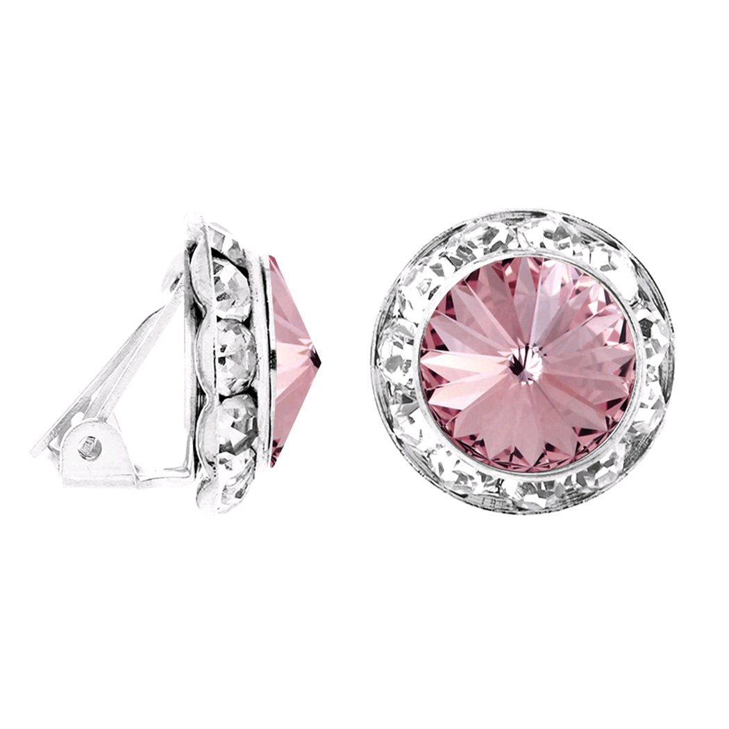 Timeless Classic Statement Clip On Earrings Made with Swarovski Crystals, 15mm-20mm (20mm, Light Rose Silver Tone)