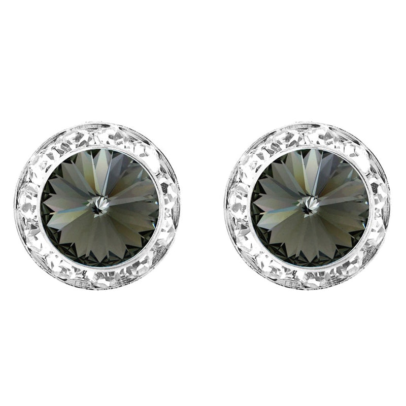 Timeless Classic 20mm Hypoallergenic Post Back Halo Earrings Made With Swarovski Crystals (Black Diamond Silver tone)