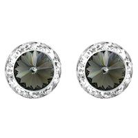 Timeless Classic 20mm Hypoallergenic Post Back Halo Earrings Made With Swarovski Crystals (20mm, Black Diamond Silver Tone)