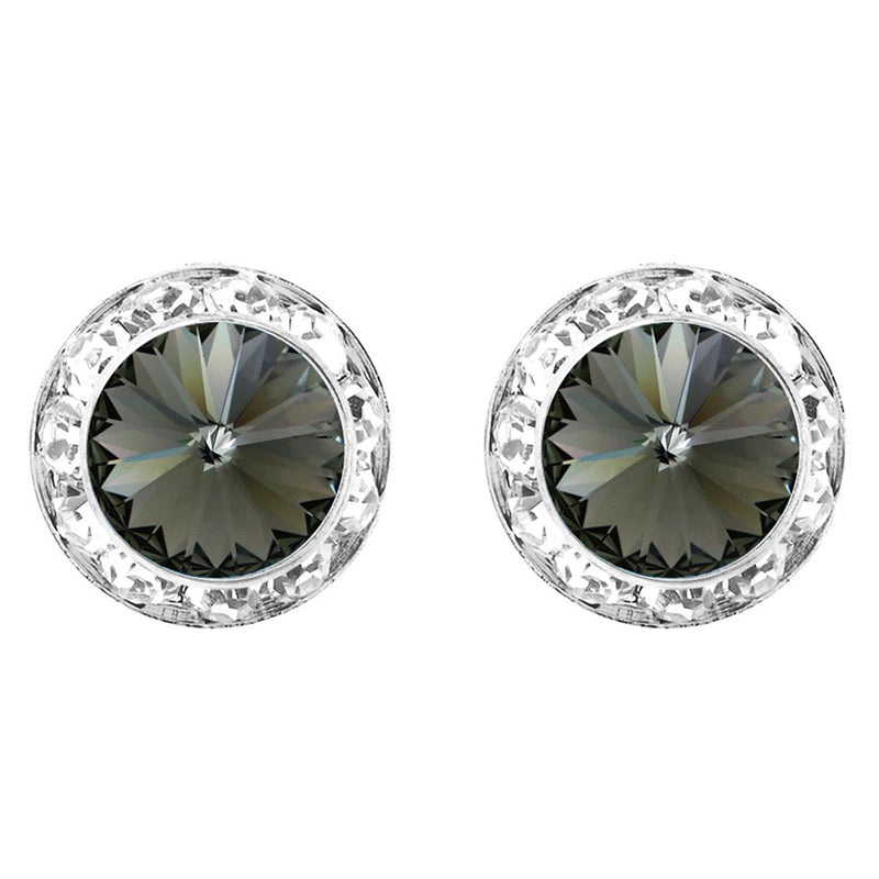 Timeless Classic 20mm Hypoallergenic Post Back Halo Earrings Made With Swarovski Crystals (20mm, Black Diamond Silver Tone)
