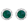Timeless Classic 20mm Hypoallergenic Post Back Halo Earrings Made With Swarovski Crystals (Emerald Green Silver Tone)
