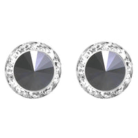 Timeless Classic 20mm Hypoallergenic Post Back Halo Earrings Made With Swarovski Crystals (Hematite Black Silver Tone)