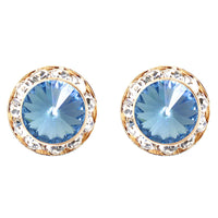 Timeless Classic Hypoallergenic Post Back Halo Earrings Made With Swarovski Crystals, 15mm-20mm (20mm, Light Sapphire Blue Gold Tone)