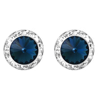 Timeless Classic Hypoallergenic Post Back Halo Earrings Made With Swarovski Crystals, 15mm-20mm (20mm, Montana Blue Silver Tone)