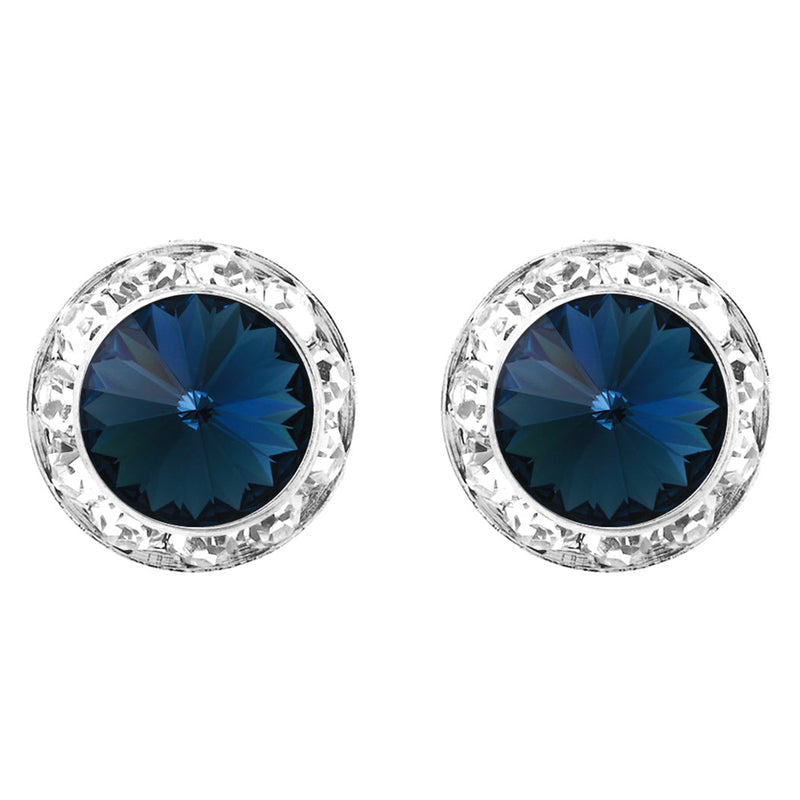 Timeless Classic Hypoallergenic Post Back Halo Earrings Made With Swarovski Crystals, 15mm-20mm (20mm, Montana Blue Silver Tone)