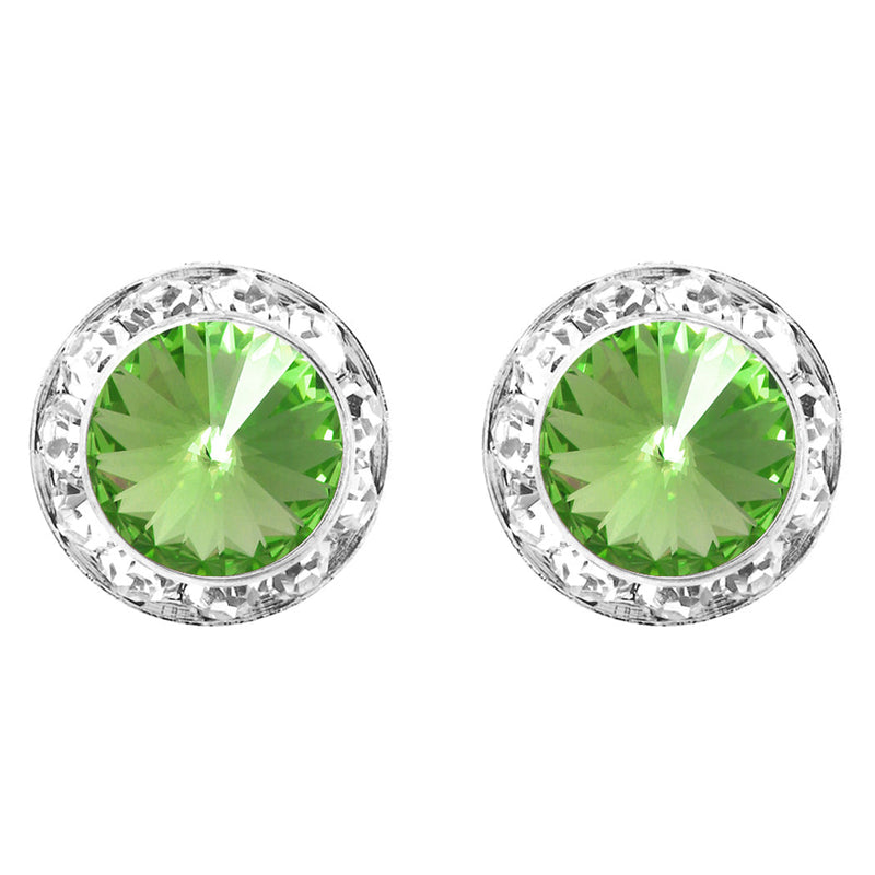 Timeless Classic Hypoallergenic Post Back Halo Earrings Made With Swarovski Crystals, 15mm-20mm (20mm, Peridot Green Silver Tone)