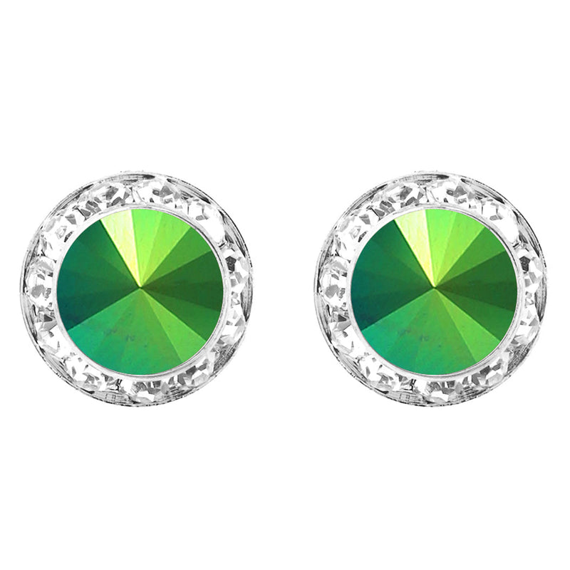 Timeless Classic Hypoallergenic Post Back Halo Earrings Made With Swarovski Crystals, 15mm-20mm (20mm, Metallic Scarabaeus Green Silver Tone)