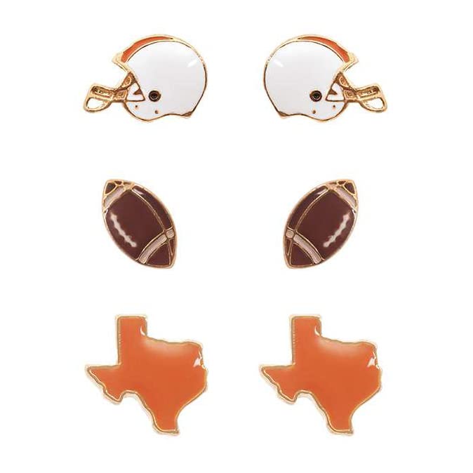 Game Day College Football Enamel Set Of 3 Collegiate Fashion Stud Earrings (Texas)